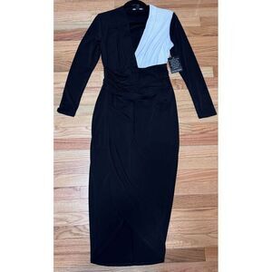NWT Boston Proper Women's Elegant Color Block Midi Dress Size S Sultry Sleek‎